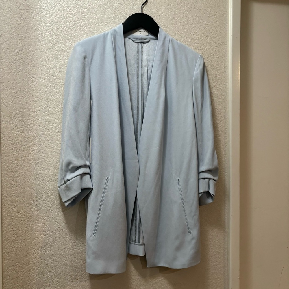 Babaton Light Blue Draped Open Blazer